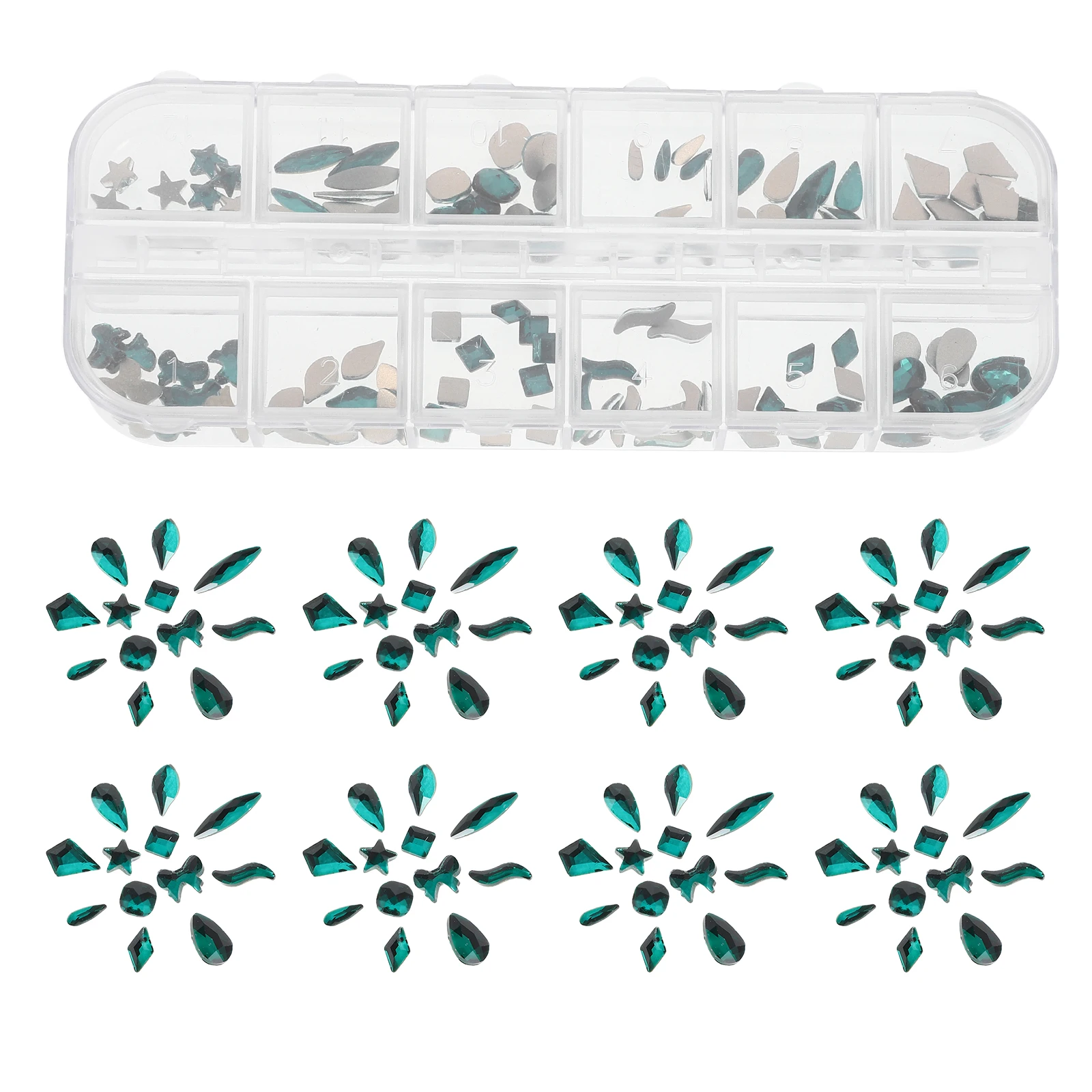 

120 шт., стразы для лица, драгоценности, зеленый комплект с плоской задней частью для дизайна «сделай сам», 12 сеток, украшения, женские аксессуары для дизайна ногтей, блестки для ногтей