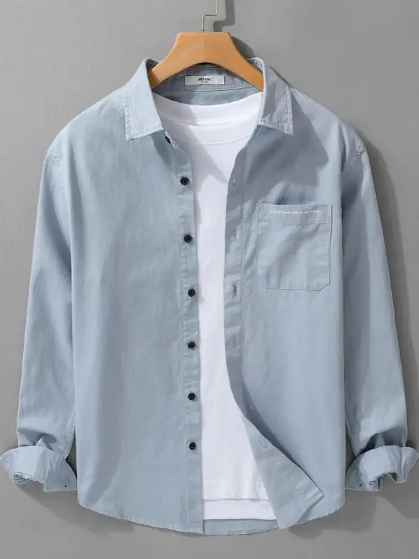 

Fre Cotton Long Sve Men's irt Spring Autumn Embroidery Design Casual All-Match Trendy Button-Up Classic Sle Regular Fit