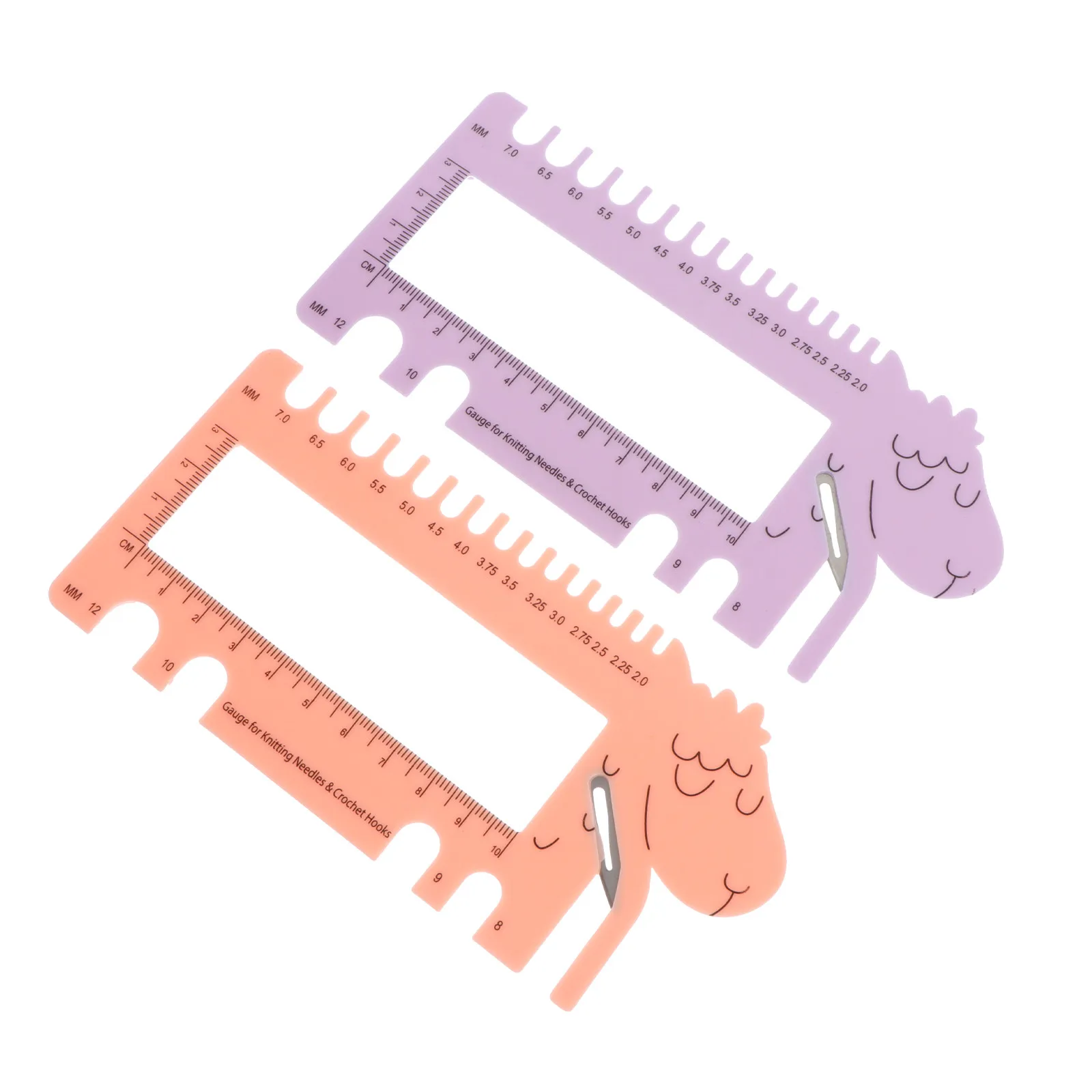 

2Pcs Sheep Head Crochet Hook Gauge Knitting Measuring Ruler Professional Needle Size Identifier Lightweight Portable Craft Tool
