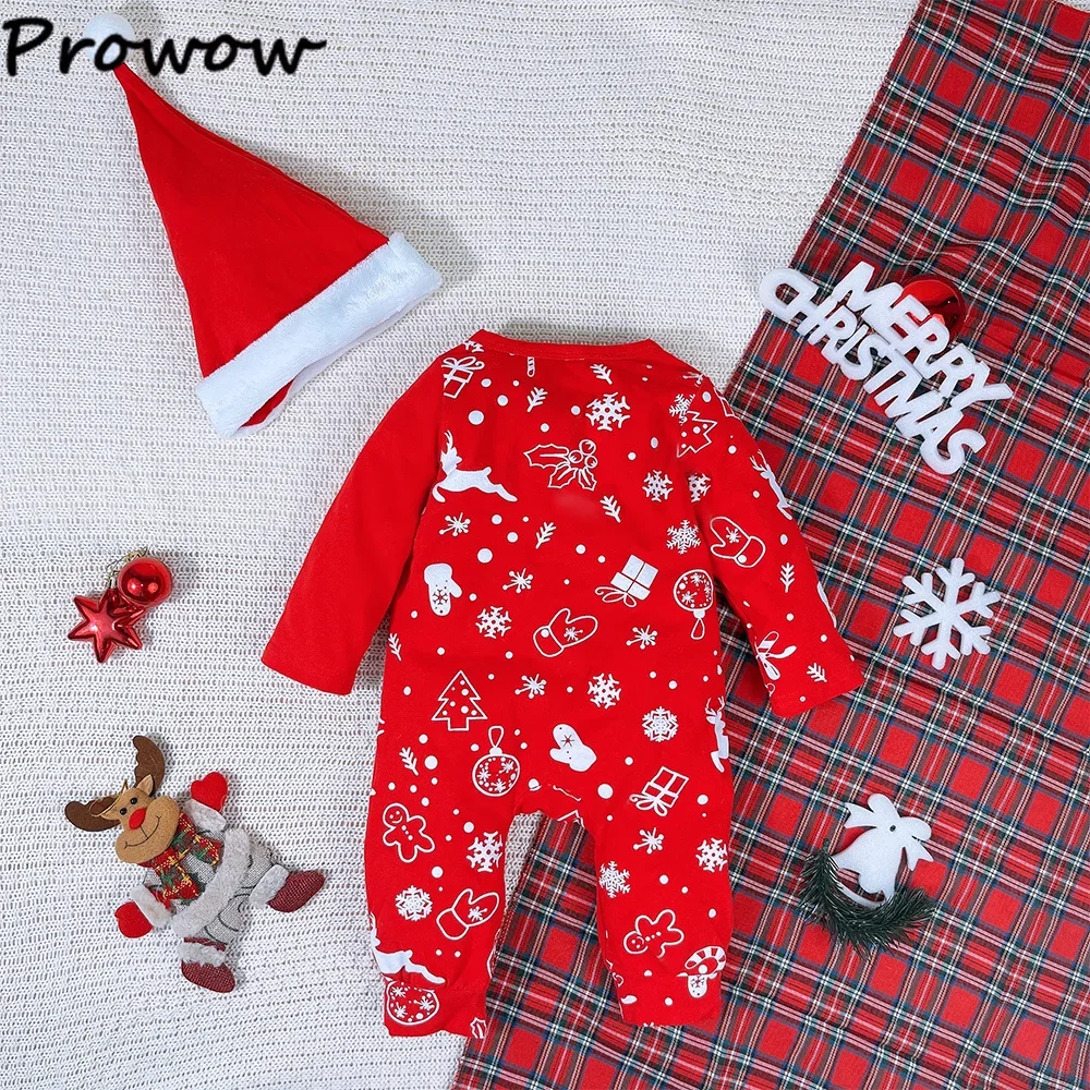 Prowow My Frist New Year Bodysuit For Baby Long Sleeve Cartoon Red Deer Romper Jumpsuit With Xmas Hat Newborns Christmas Clothes