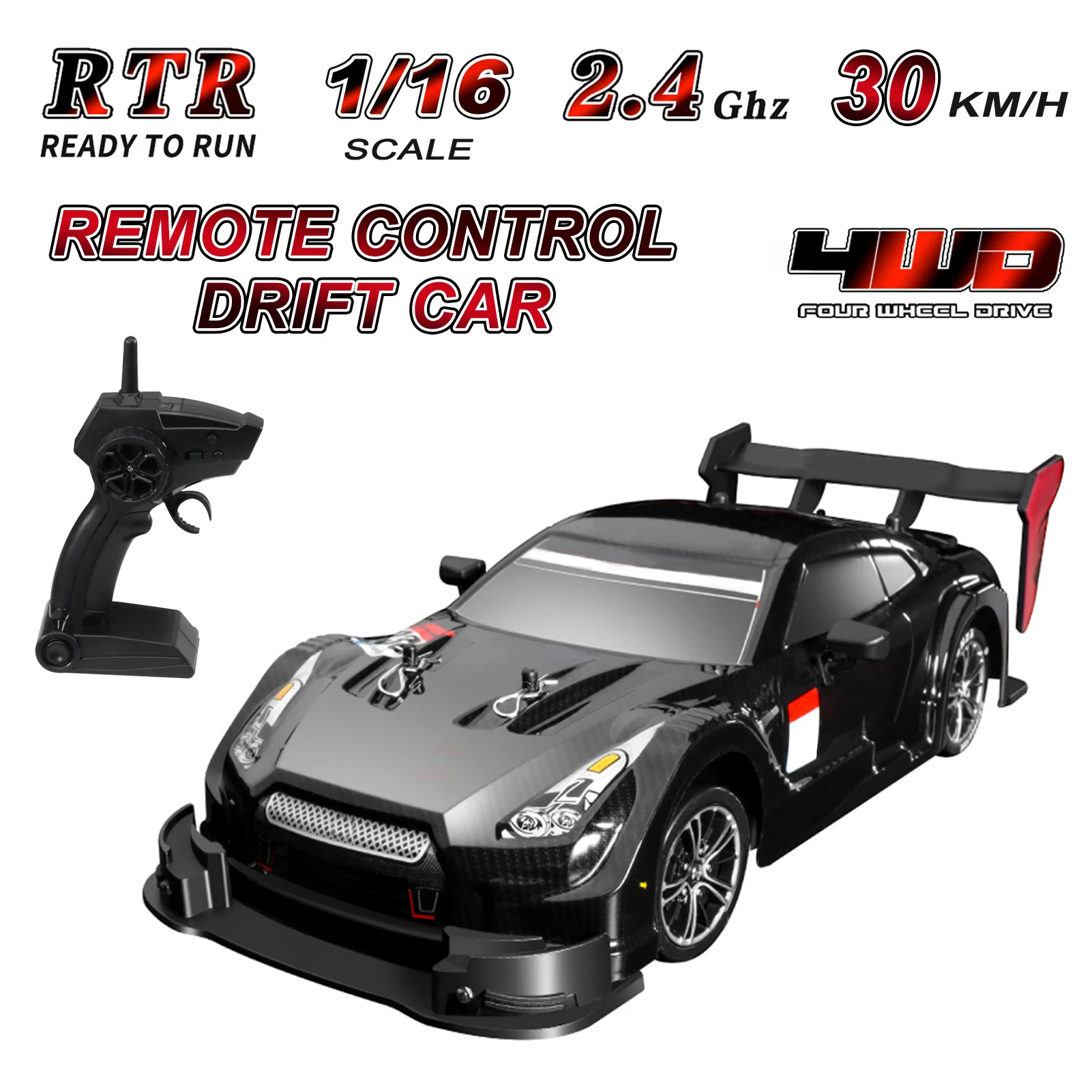 4WD RC الانجراف سيارة 30 km/ساعة عالية السرعة محرك فائق القوة 1:16 مقياس استبدال الإطارات 2.4 جيجا هرتز التحكم عن بعد سباق السيارات للأطفال
