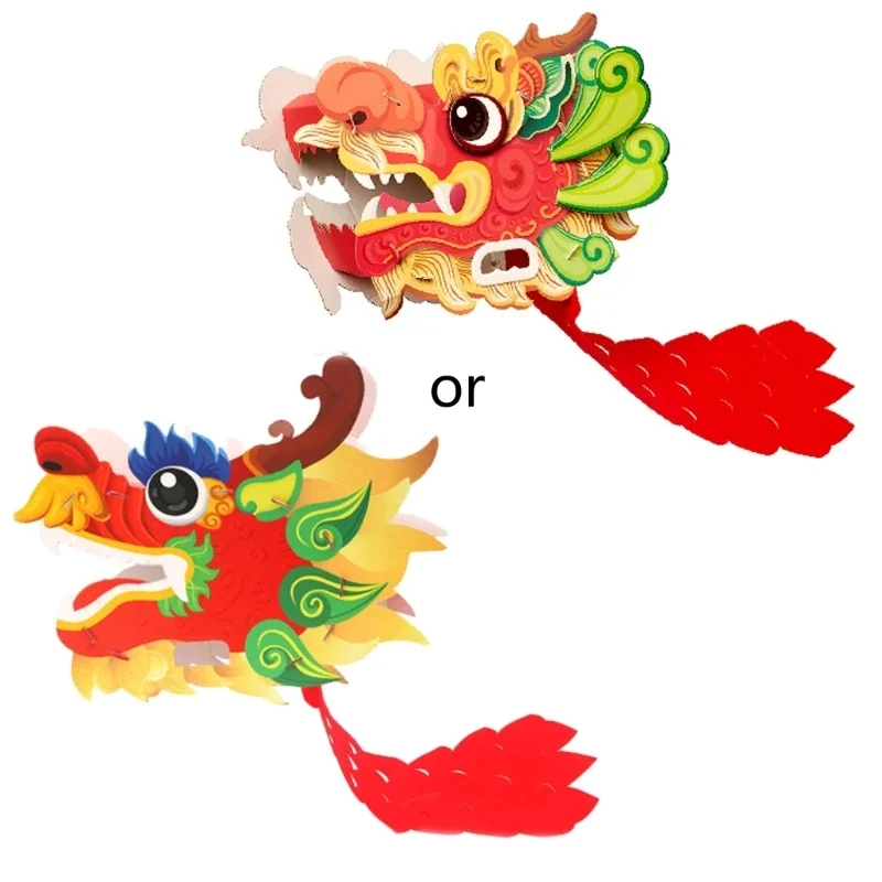 Chinese Paper Dragon Head Mask Chines New Year Supplies for Kid Adult Christmas