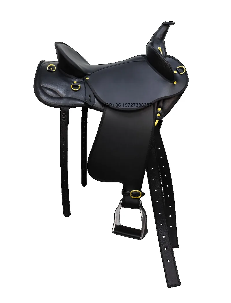 Selle occidentale robuste pour cheval, siège équilibré ventilé Durable, noir et marron, 17 18 pouces