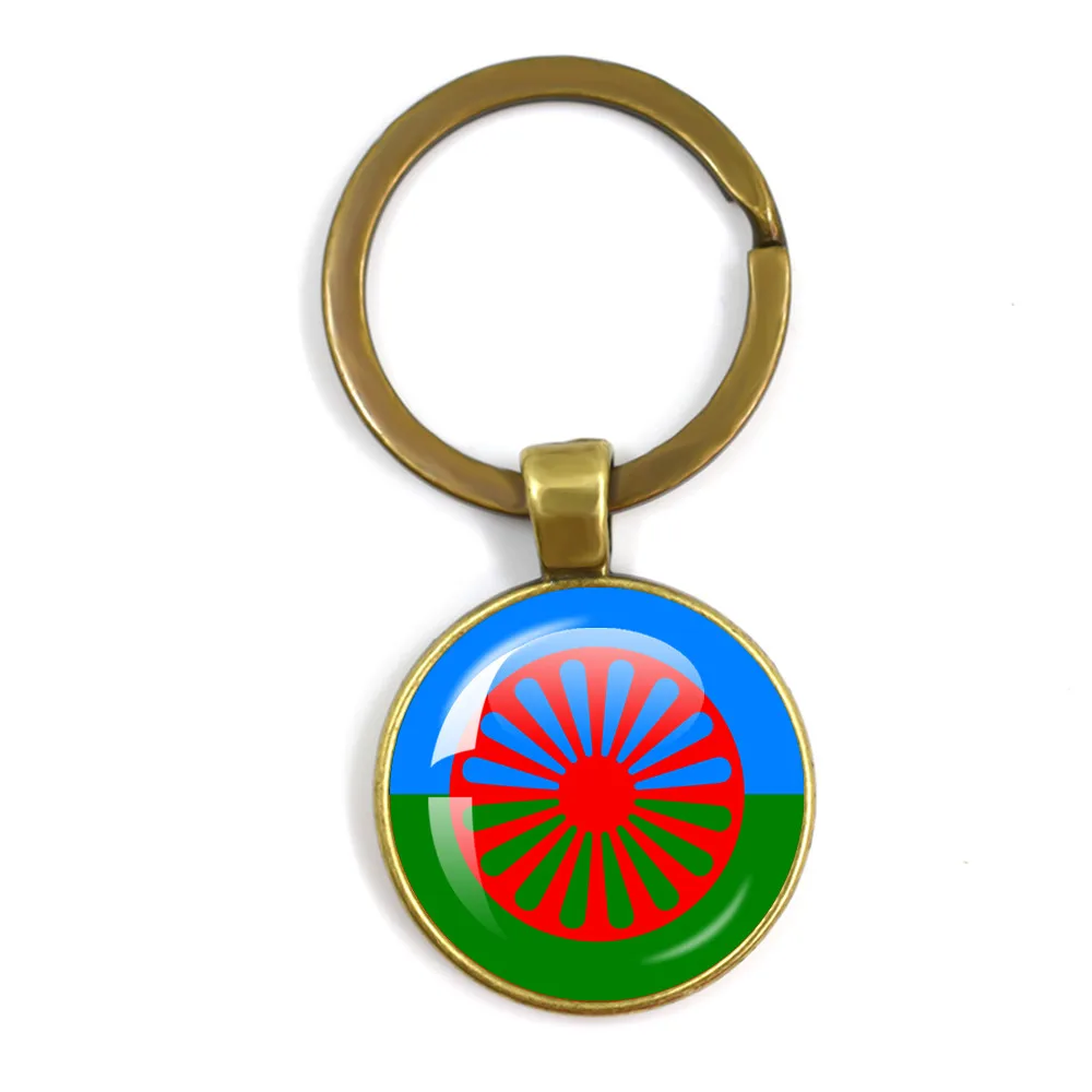 Gypsy Flag Romani Peoples Flag Keychain Keyring Jewelry Pendant Glass Cabochon Keychain Friends Gift