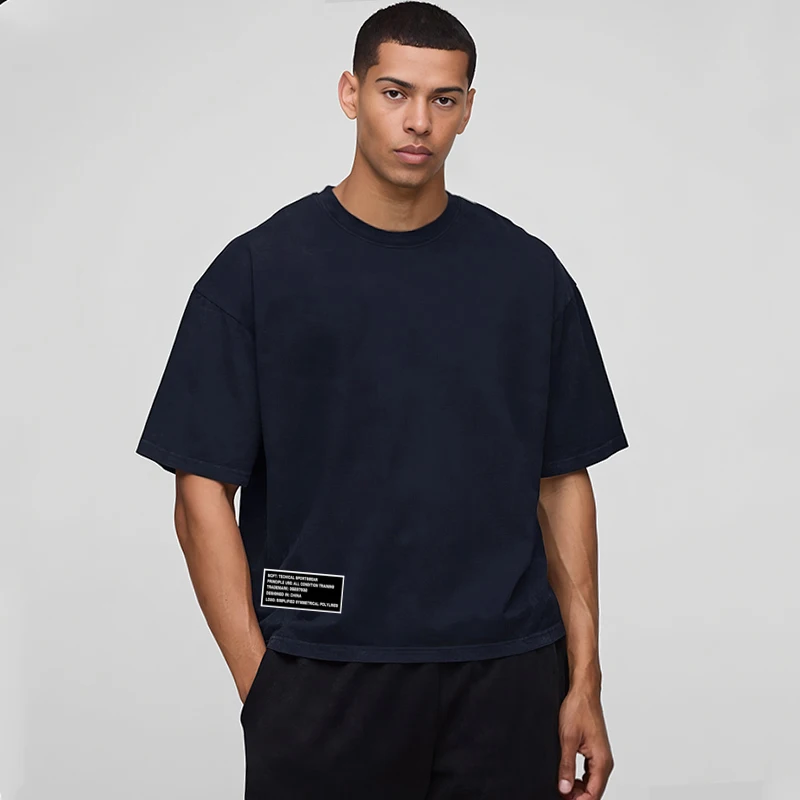 メンズ ランニング Tシャツ オーバーサイズ ボックスシルエット ドロップショルダー 100% コットン ヘビーウェイト 半袖 スポーツ Tシャツ カジュアル ジムウェア