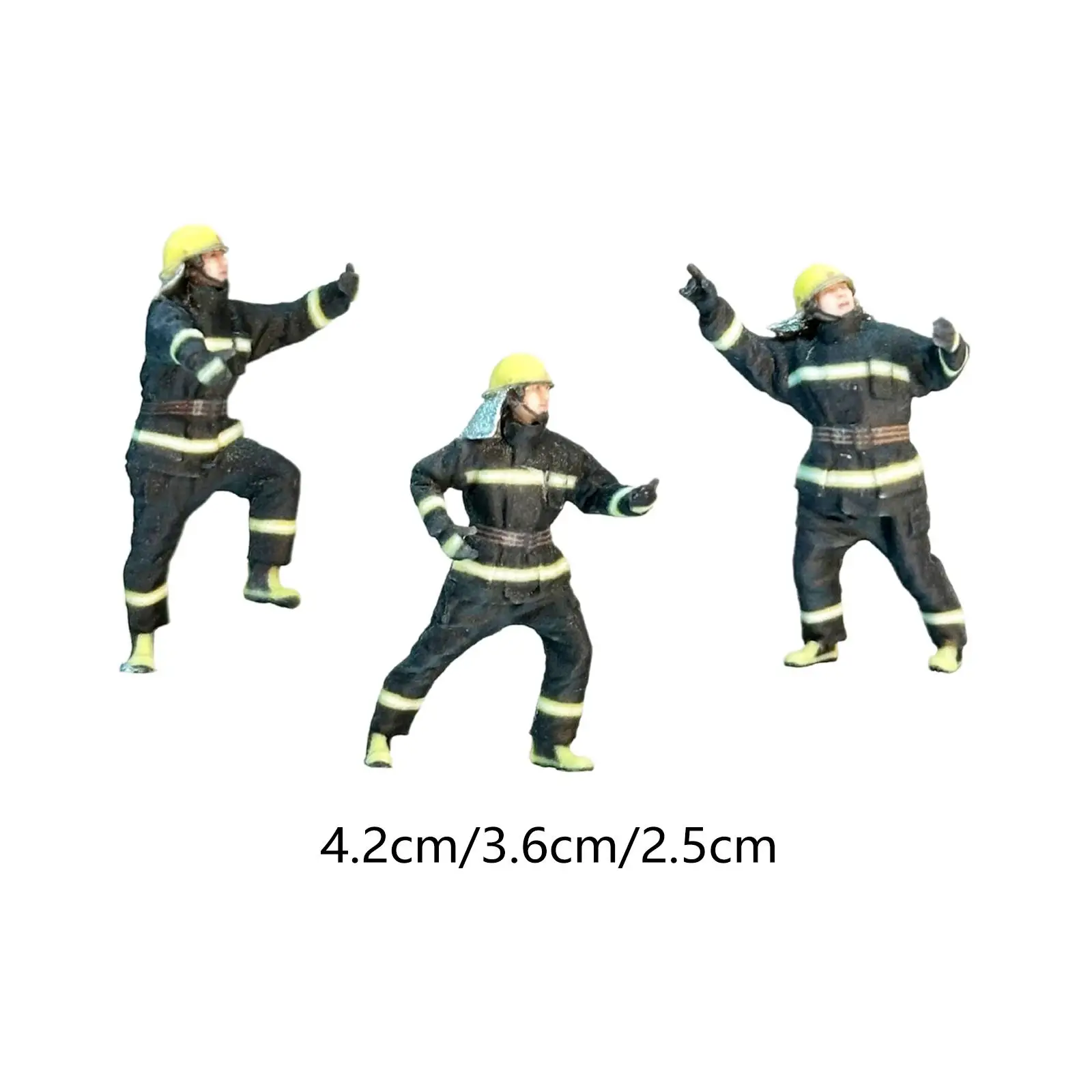 3 Men Figures Resin Role Play Figure Tiny Stimulated Firefighter People Figurine