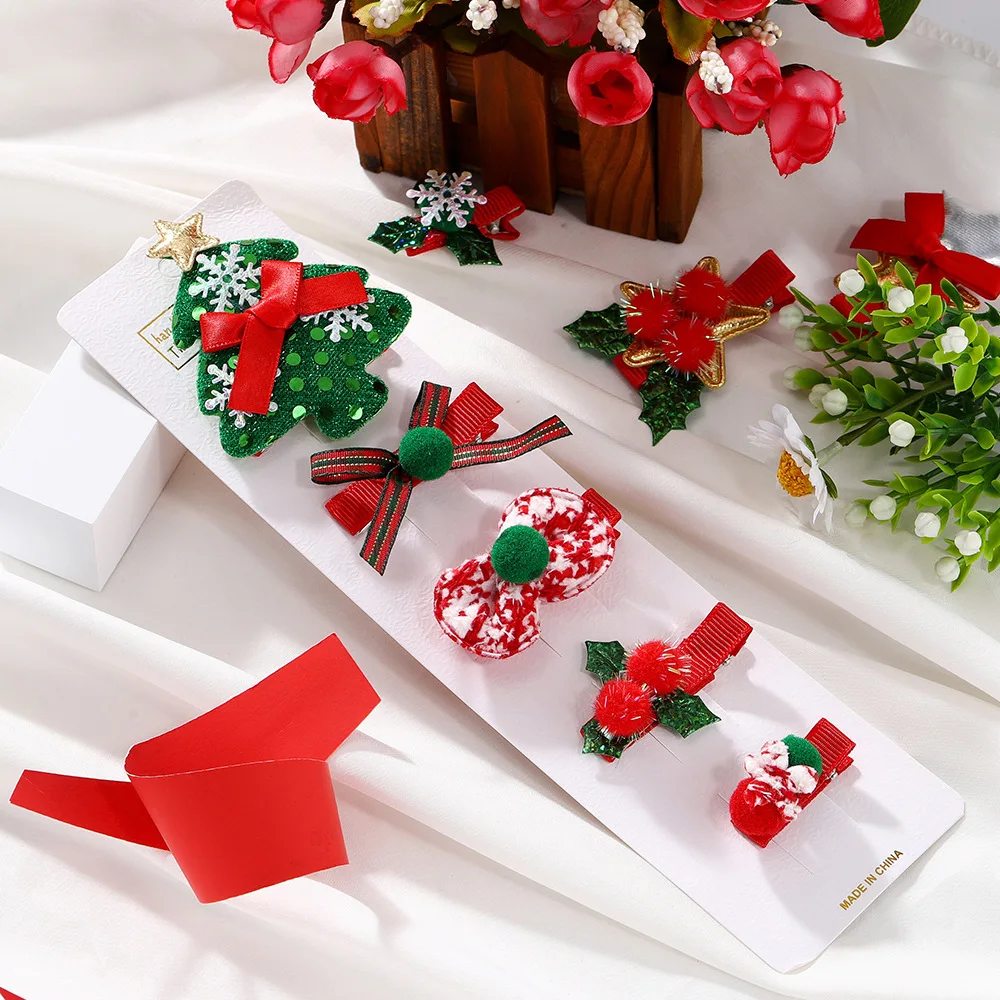 1Set New Personalized DIY Jewelry Christmas Bow Christmas Tree Santa Claus Random Mixed Girl Cute Fashion Hair Accessories Set