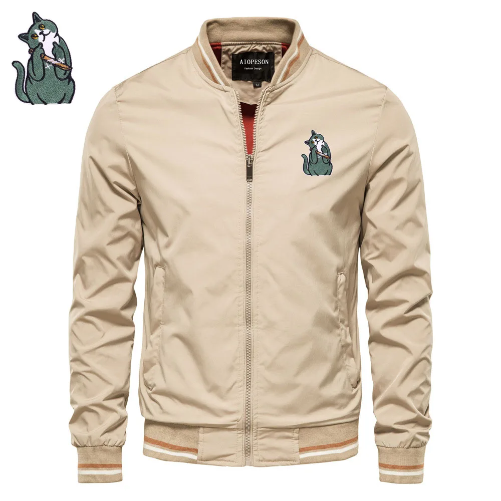 Herbst jacke Herren Katze Stickerei Hip Hop Herren jacke Outdoor Sport hatless High-End Custom Herren Reiß verschluss Jacke Top