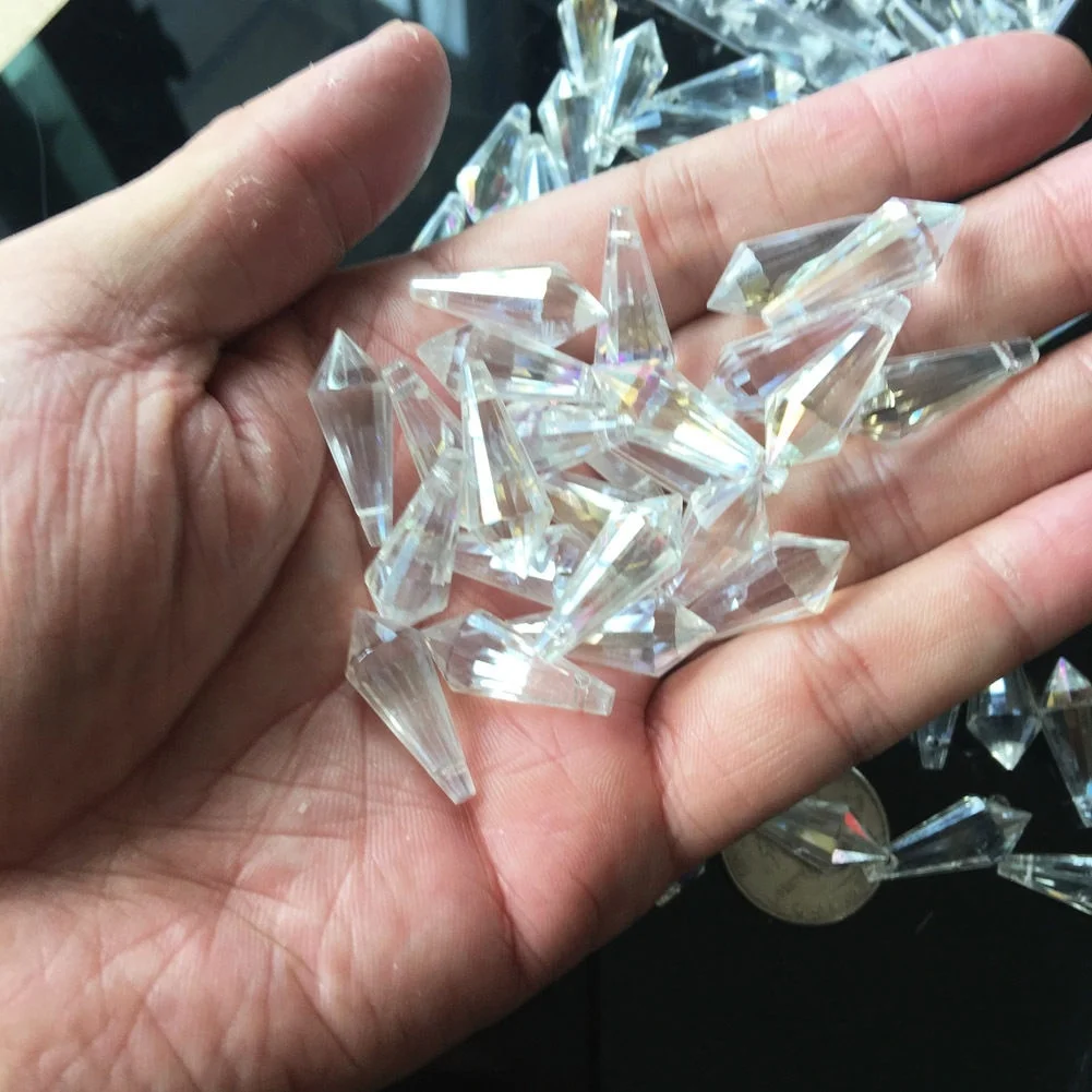 10Pc Rainbow Chandelier Crystal Prism TEAR DROP DIY Pendant Charm Spacer Icicle Fire Polished AB
