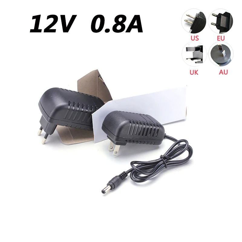 

AC DC 12V 0.8A 800mA 9.6W EU US UK AU Plug Adapter 110V 220V 5.5*2.1mm Power adapter For LED Strip Lights Transformer Adapter