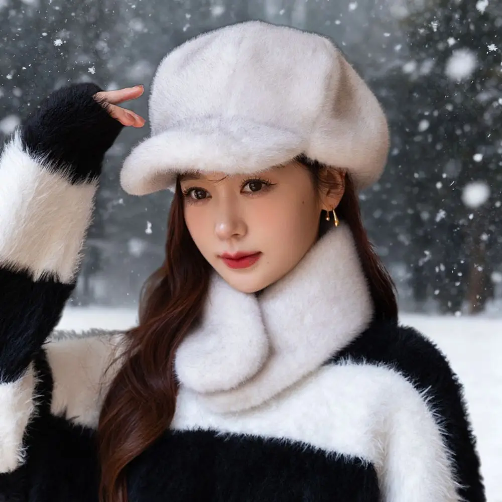 

Winter Fur Octagonal Hats for Women Solid Color Thicken Plush Berets Hat Ladies Casual Wool Hat Temperament Women Painter Caps