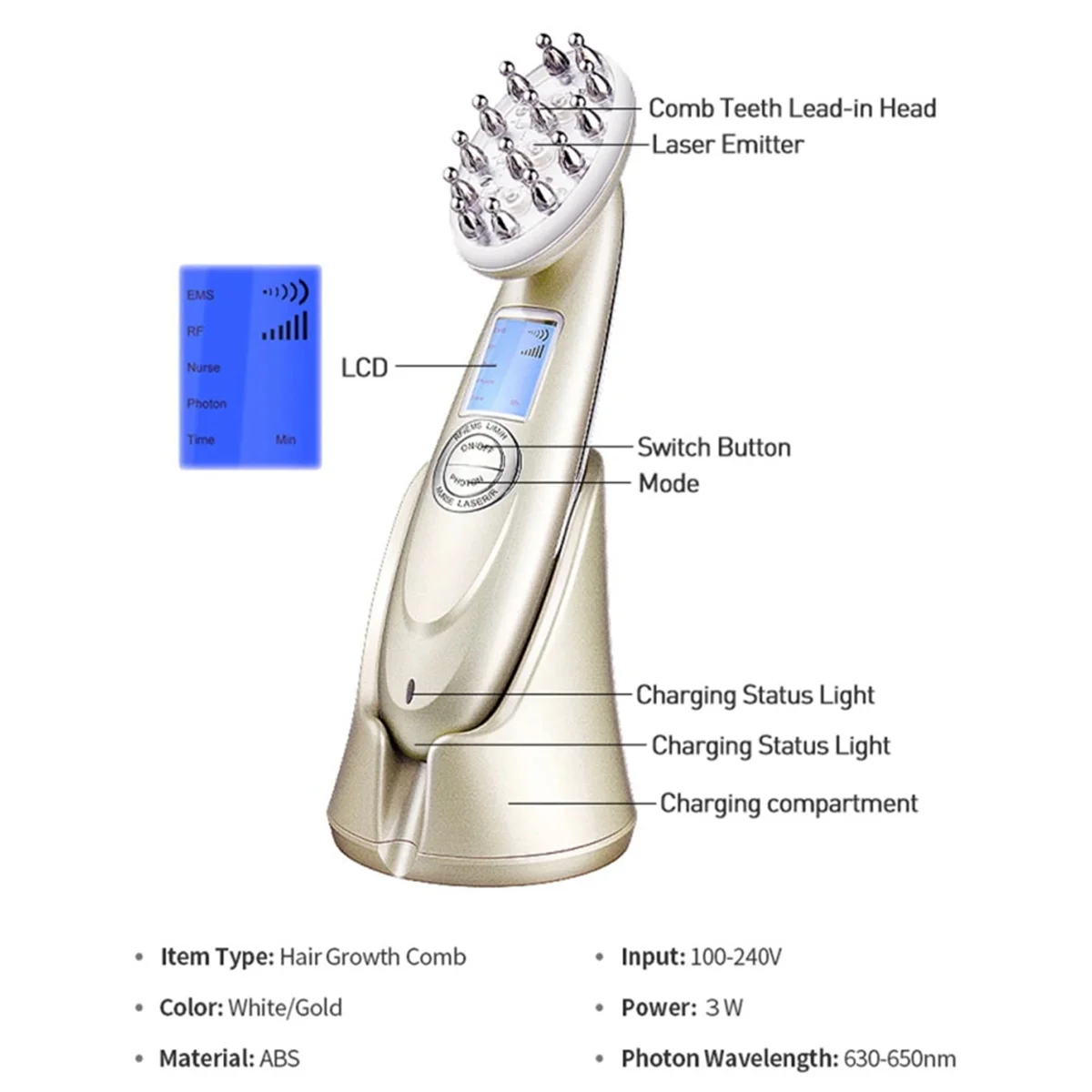 Masajeador anticaída con vibración por radiofrecuencia EMS infrarroja, peine para masaje del cuero cabelludo, cuidado del cabello con microcorriente, pérdida de cabello