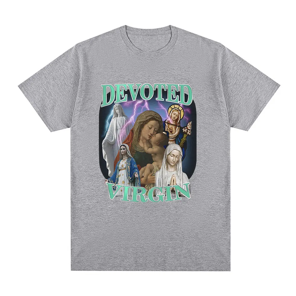 Devoted Virgin Meme Graphic T-shirt Men Fashion Vintage Short Sleeve T-shirts 100% Cotton Casual Oversized Tee Shirt Tops Unisex