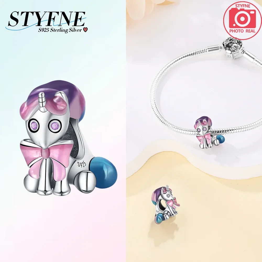Unicorn Pegasus Rainbow Dangle Silver Plated Charm for Bracelets