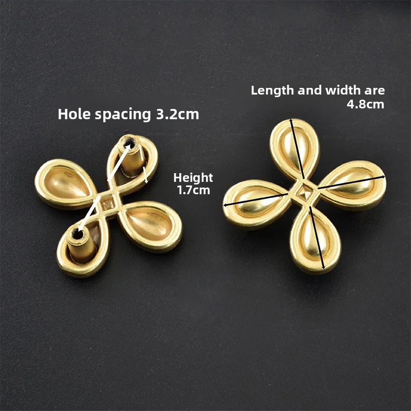 WV Chinese-Style Four-Leaf Clover Double-Hole Zinc Alloy Drawer Handle Brushed Finish Simple Cabinet Wardrobe Door Pulls