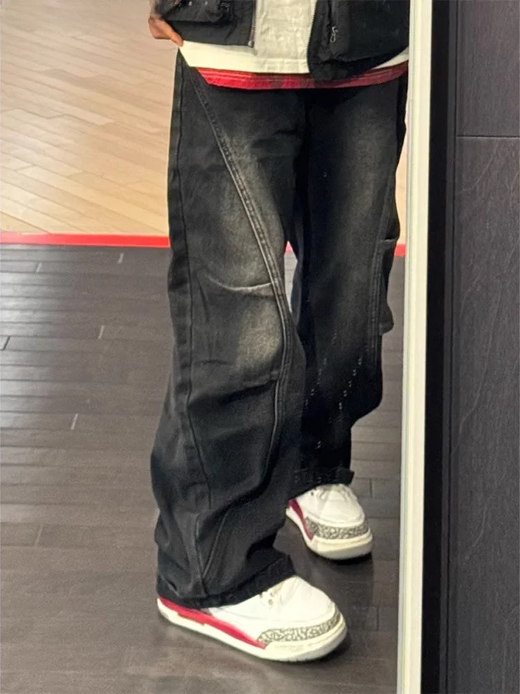 

Waed Bla Pleated Wide Leg Hiphop American Retro Denim Jeans Trendy Cool Street Sle Jeans Youthful Straight Cut Trousers