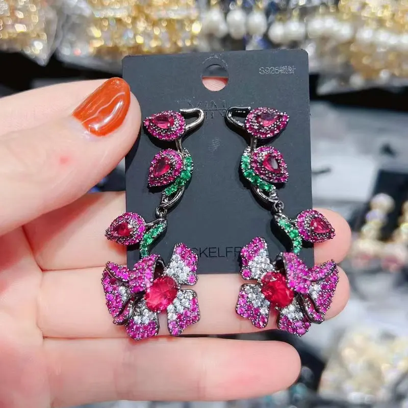 Bilincolor Fashion Red Flower Earring for Women