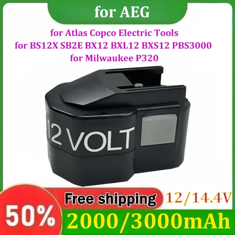 for AEG Atlas Copco Electric Tools BS12X SB2E BX12 BXL12 BXS12 PBS3000 for Milwaukee P320 12V/14.4V 2000/3000mAh Battery