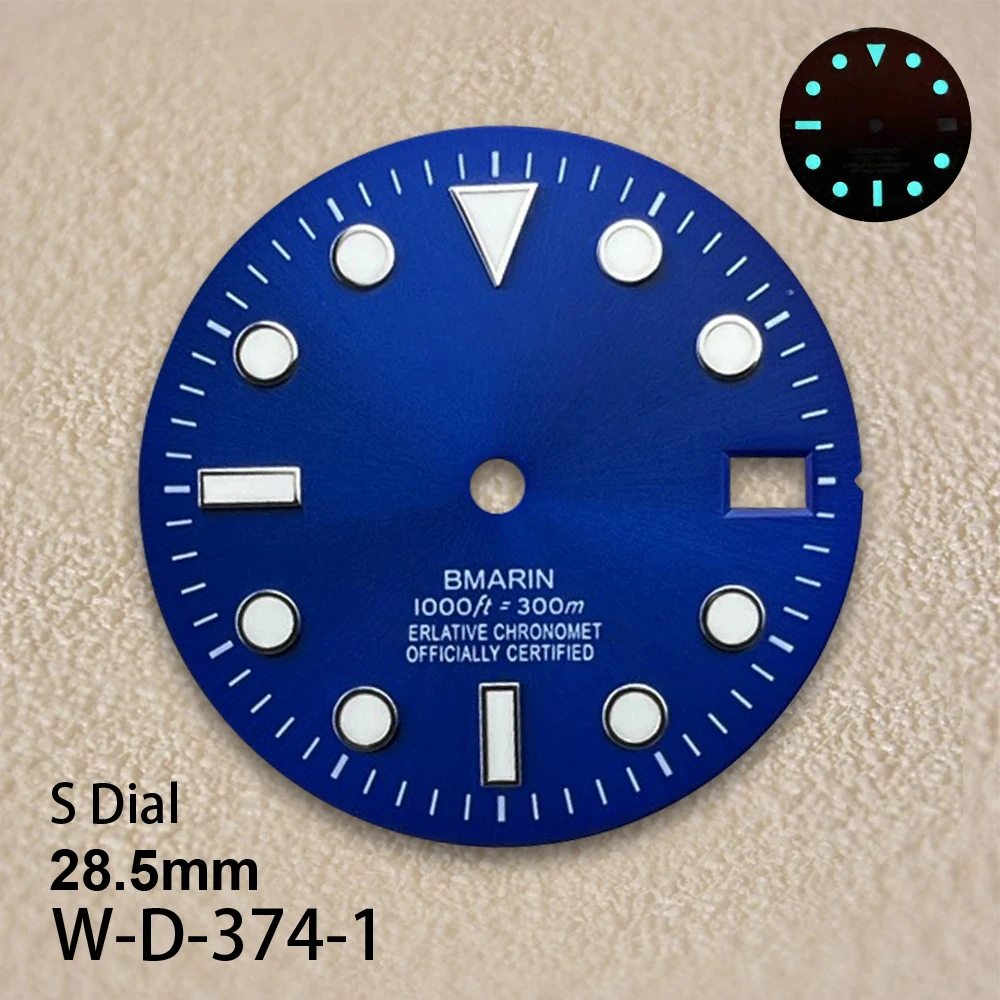 หน้าปัดย่อยขนาด 28.5 มม. พร้อมโลโก้ S สำหรับกลไกญี่ปุ่นรุ่น NH35/NH36 สีฟ้าใส เรืองแสงแบบซันเบิร์สต์ คุณภาพสูง อุปกรณ์ตกแต่งนาฬิกา