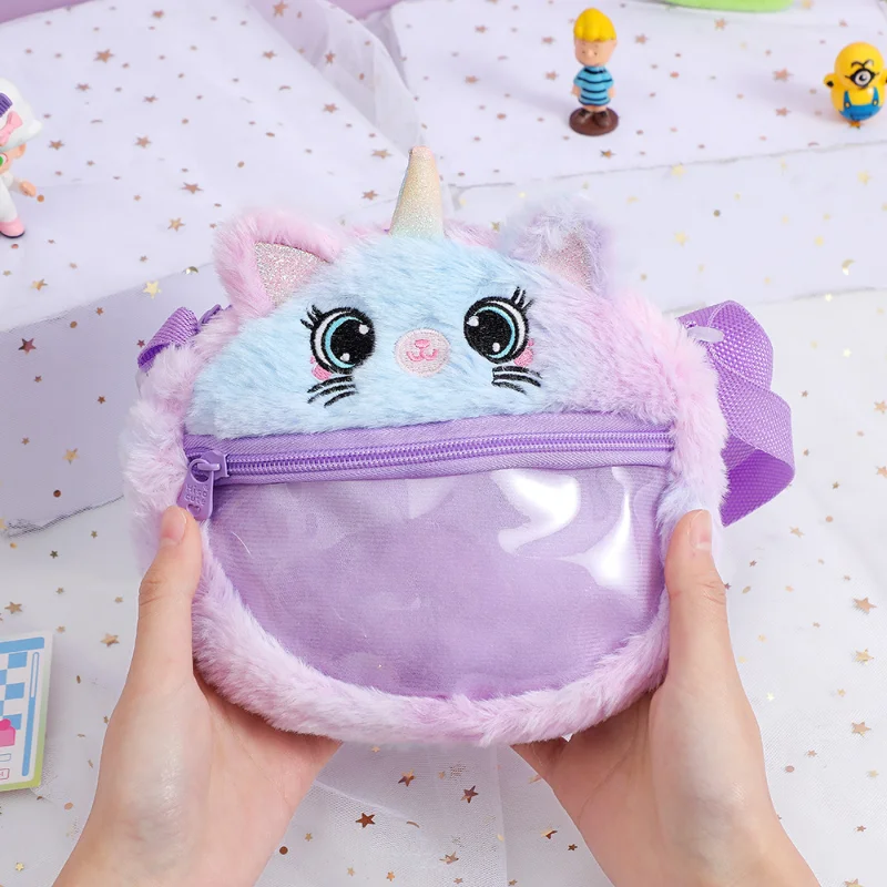 Cartoon Plush Unicorn Mochilas para meninos e meninas, Crossbody Bag para criança, Mother Kids Bags