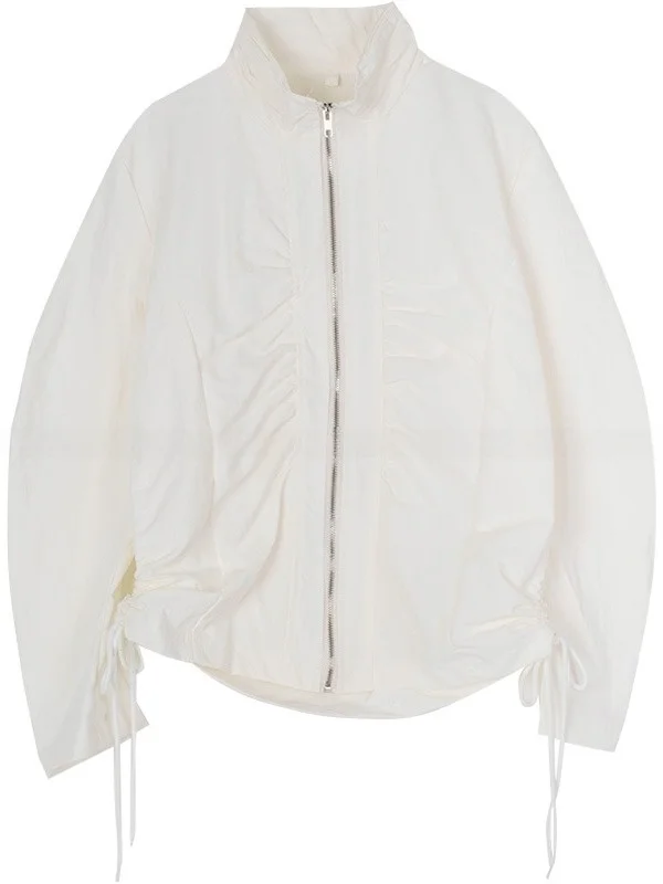 Chic primavera estate donna sciolto sottile lungo Sve protezione solare cappotto laterale Dstring cerniera pieghettata maglione casual a collo alto