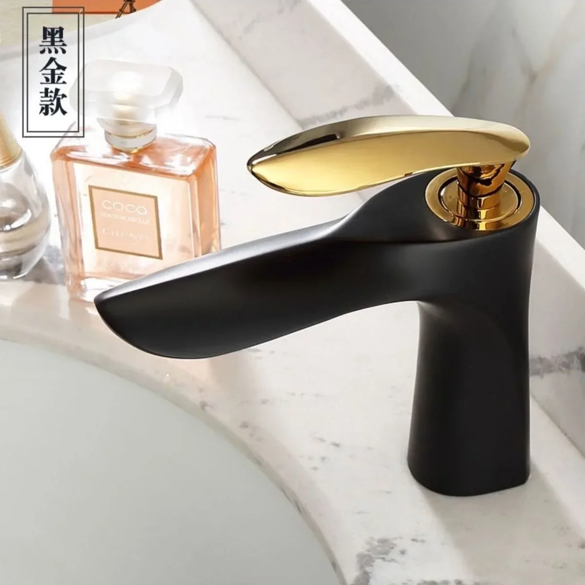 

Black Gold Bathroom Nordic Hand Washing Faucet Titanium Basin Hot and Cold Water Faucet Washbasin Basin Heightening Faucet