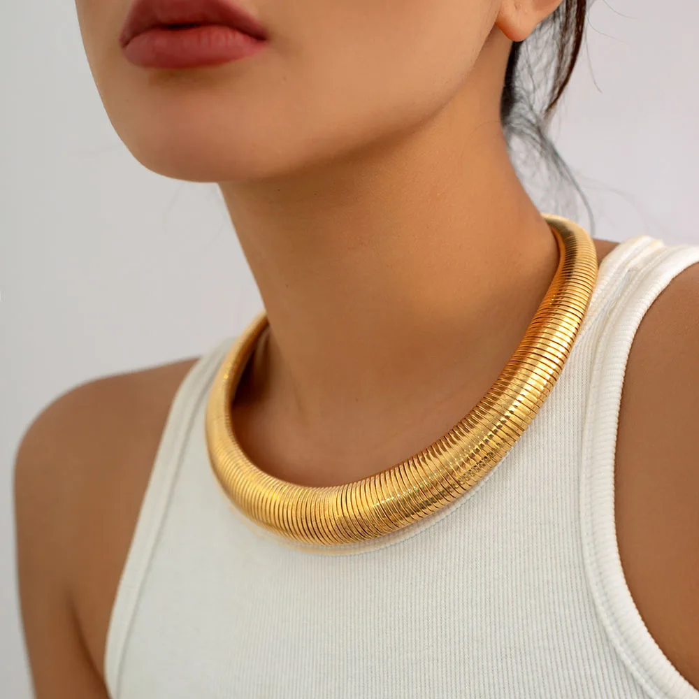 Exaggerated Clavicle Chain Necklace For Women New 2023 Trending Metal Gold Color Snake Bone Chain Choker Necklace  Jewelry