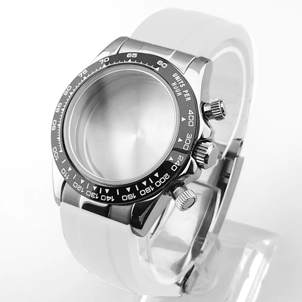 39,3-mm-Gehäuse, passend für VK63-Uhrwerk, Saphirglas, Uhrenbox, schwarz, blau, grün, rot, grau, Gummiarmband, Faltschließe, Uhrenteile, Zubehör – Detail 7