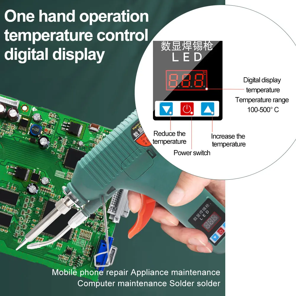 Imagem -04 - Display Digital Pistola de Ferro de Solda Temperatura Ajustável Envio Automático Estanho Reparação Ferramenta Faça Você Mesmo 180520 °c 80 w 120w