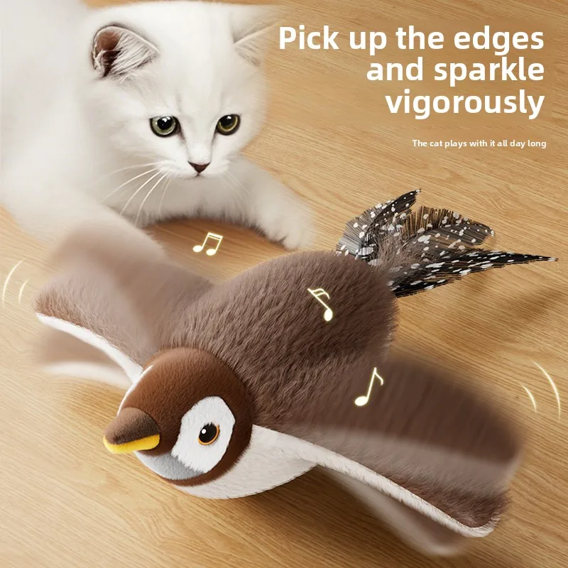 

Interactive Cat Toy Flapping Bird with Catnip Rechargeable Simulation Bird Cat Toys Touch Activated Fluffy Plush Toys for Cats