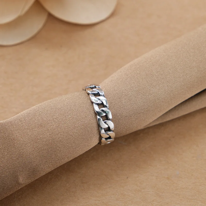 Buyee 925 Sterling Silver Fashion Ring Finger Double Circle Simple Chain Ring for Women Men Fashion Fine Jewelry Circle Gift