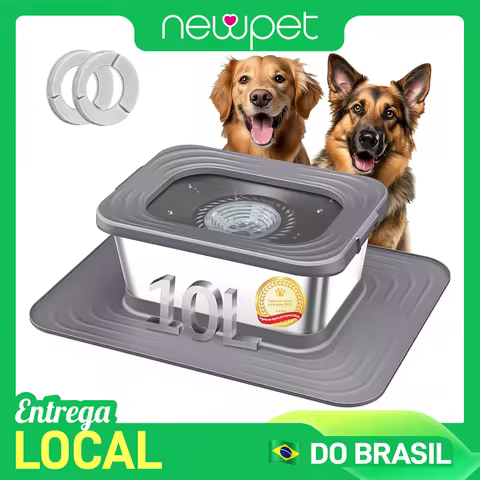 Fonte de água para animais de estimação Newpet de 10 litros com placas flutuantes, tigela antiderramamento para cães, alimentador lento para água potável e anti-respingos