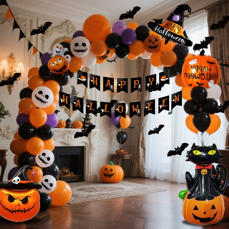 

2025 Halloween Decoration Witch Hat Pumpkin Lantern Balloon Indoor And Outdoor Balloon Decoration Set Holiday Decoration