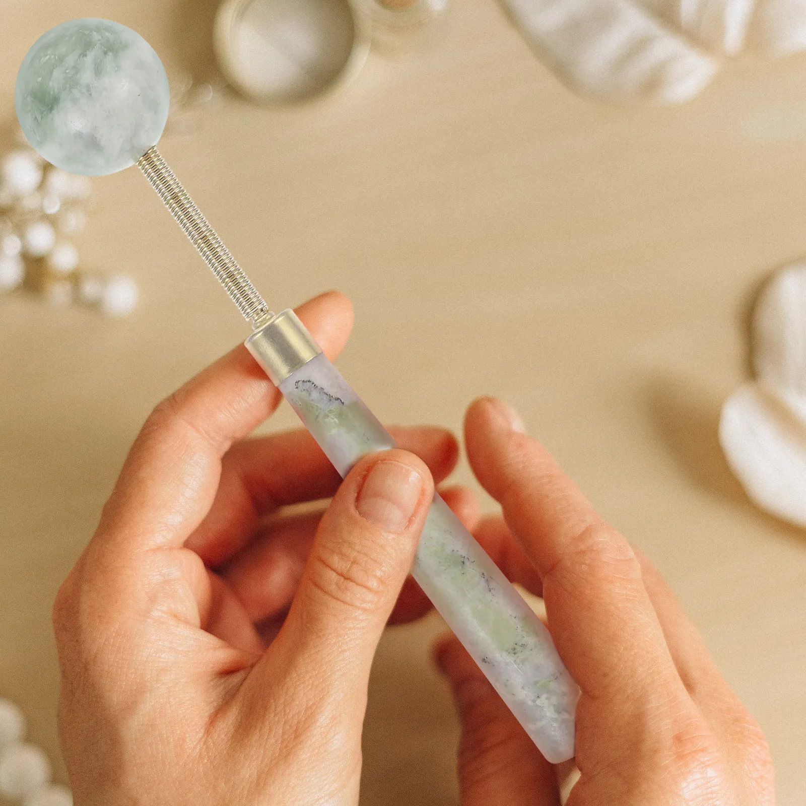 

Натуральный нефритовый сферический массажный молоток, ручной меридиан, фитнес, расслабление мышц, кровообращение, облегчение боли, портативный