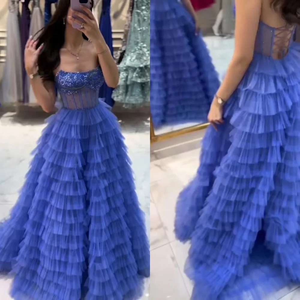 

Customized Net Sequined Tiered Sweetheart Neck A-line Long Dresses Bespoke Occasion Evening Party Gown Glitter GorgeousFormal