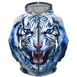 Animal Tiger Lion 3D Printed Zipper Hoodies Men Women Fashion Hooded Oversized Hoodie Male Zip Up Sweatshirts Man Tracksuit Coat