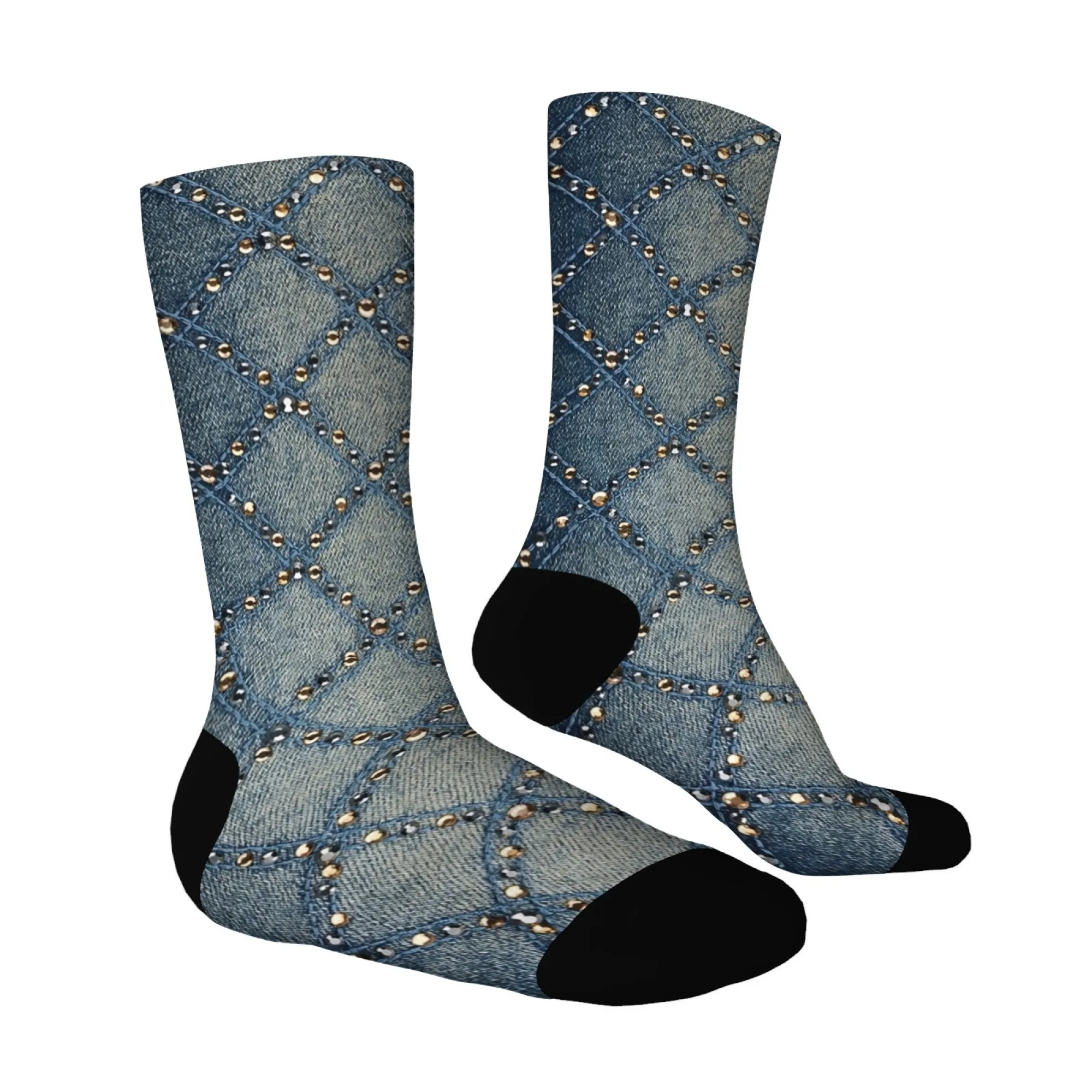 الدنيم نظرة طباعة طاقم الجوارب مع ترصيع الذهبي اللحف غرزة نمط الكاحل الجوارب الرجعية الشرير نمط الجوارب للرجال الجوارب الموضة
