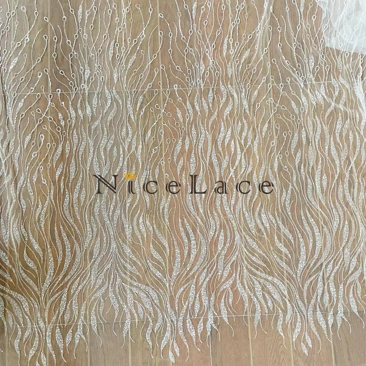 1Yard 2022 Nicelace Amazing Design Embroidered Lace Fabric With Soft Tulle Beads And Sequins For Bride Wedding Gowns Width 130CM