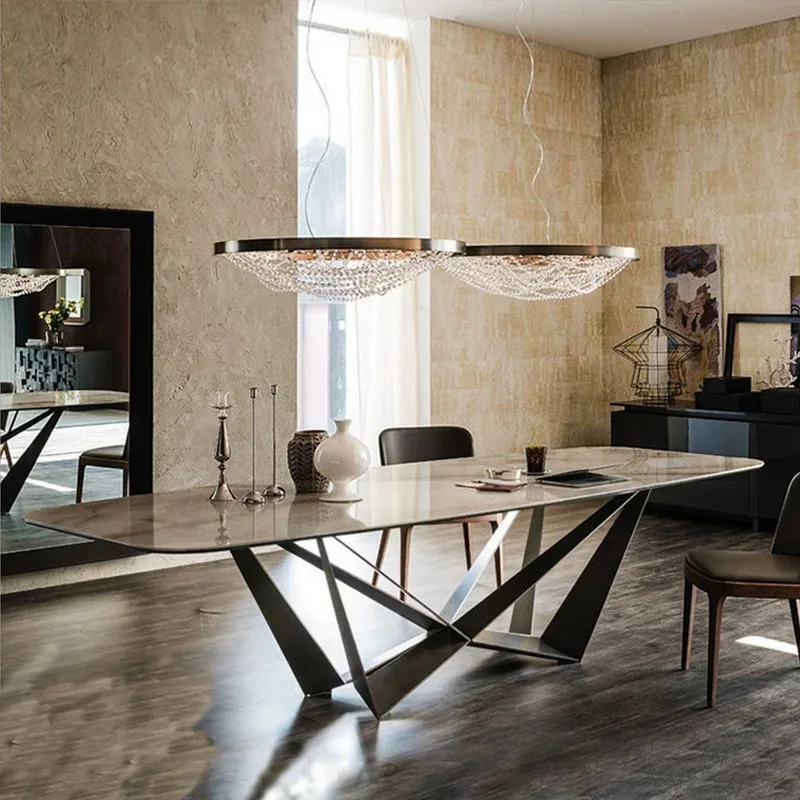 Italian light luxury negotiation table rock slab dining table rectangular marble dining table