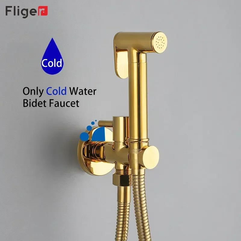 

Fliger Brass Toilet Bidet Faucet Handheld Bidet Sprayer Gold Bidet Faucet Single Cold Water Portable Shower Head Hygienic Shower