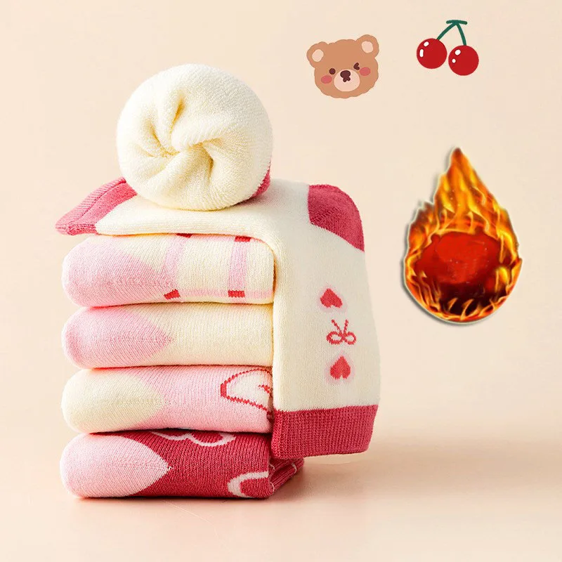 Mädchen Wintersocken 5 Paar Baby süße Farbe Prinzessin rosa dicke Baumwollsocken Kinder warme Wintersocken – Detail 4