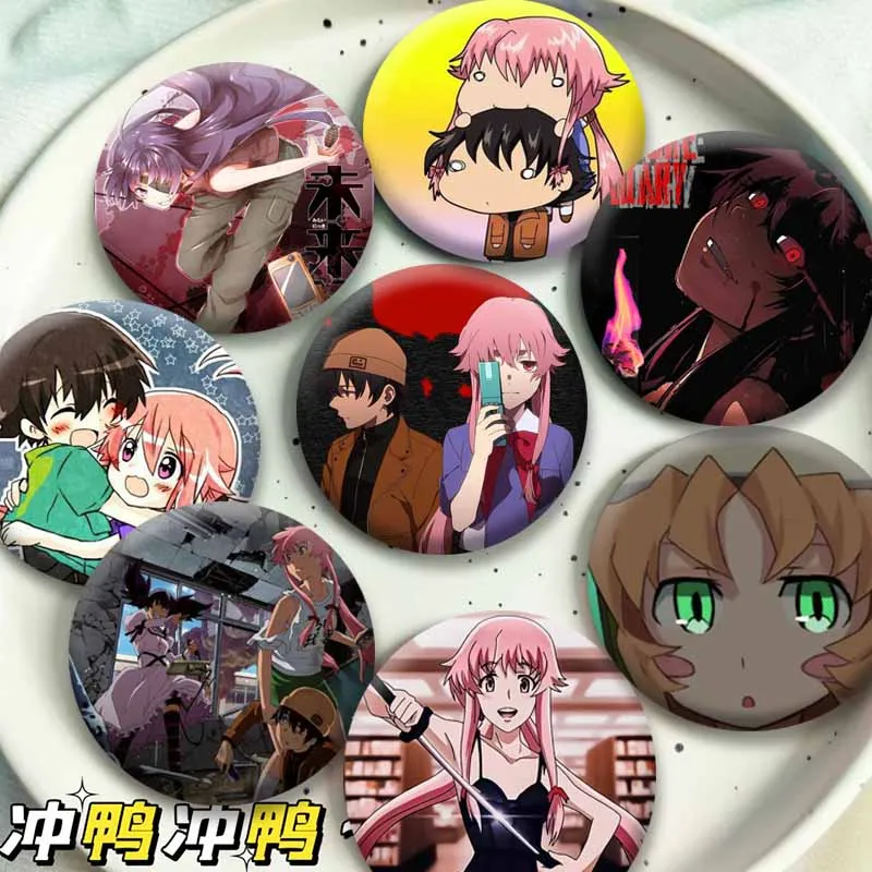 Anime Future Diary Soft Button Pins Yuno Yukiteru Minene Cartoon Badge Plastic Round Brooches Backpack Jewelry Accessories Gifts
