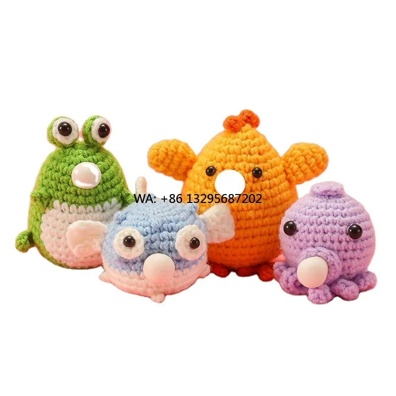 

Crochet Kit Creative Cartoon Series Weird Octopus Chick Frog Combination Handmade DIY Fabric Decorations Material Package