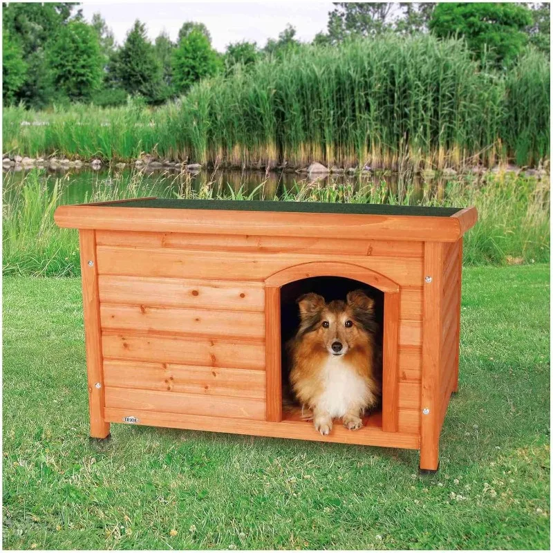 TRIXIE Natura Classic Dog House– SmallOutdoorDogHouse with Weatherproof Sealer & Hinged Roof, for Small Dogs– 23.75 x33.5 x23 in