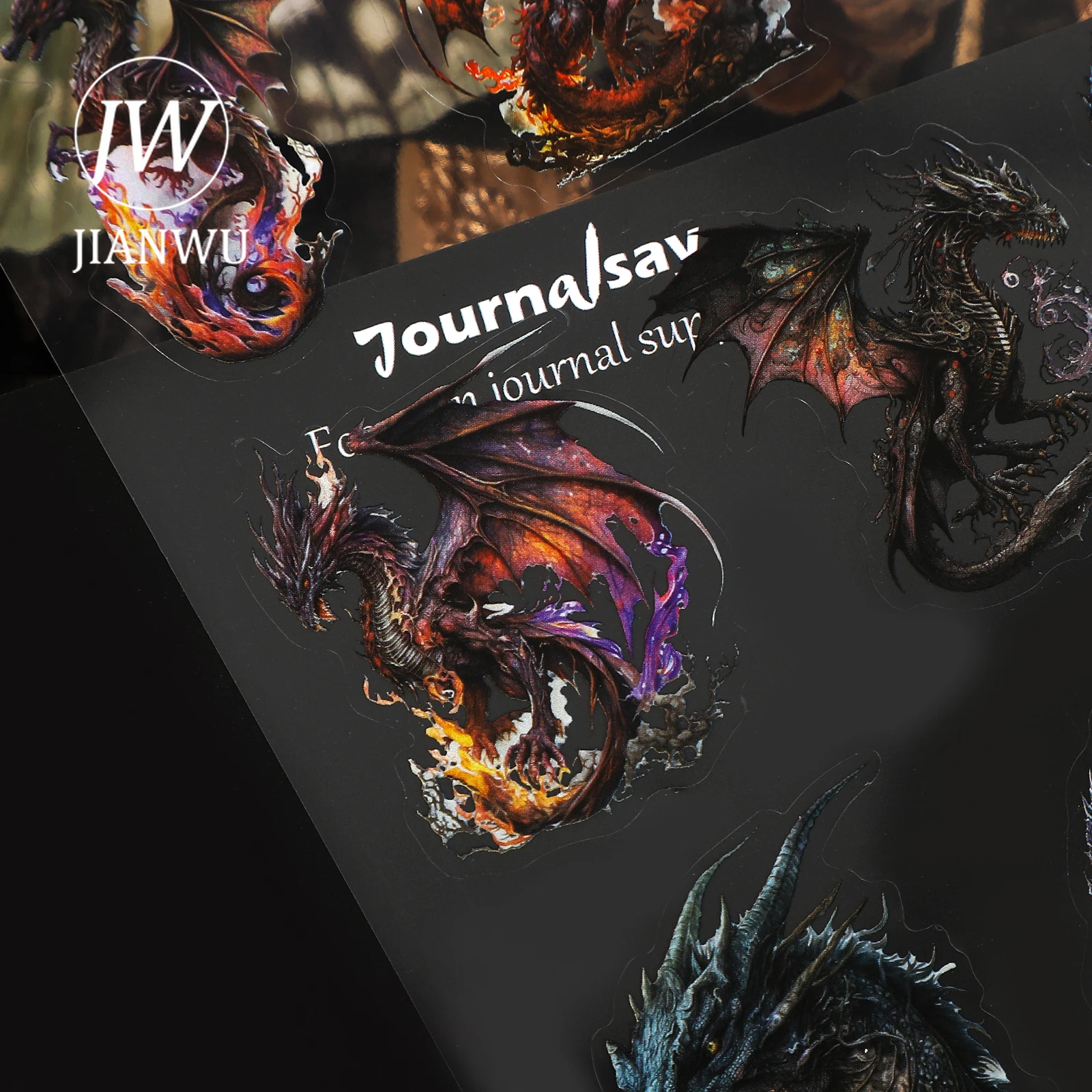 JIANWU 2 Lembar Stiker Hewan Peliharaan Kolase Bahan Pemandangan Telur Naga Gelap Gotik Antik Alat Tulis Buku Tempel Jurnal DIY Kreatif