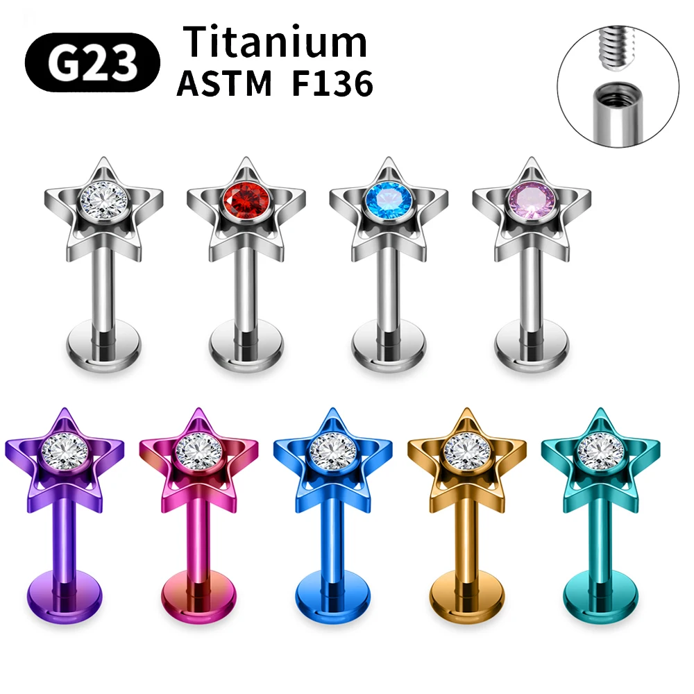 ASTM F136 G23 التيتانيوم ثقب الأنف مسمار Labret الشفاه قرط الاذن المرصع أودي مجوهرات للنساء موضة أنودة