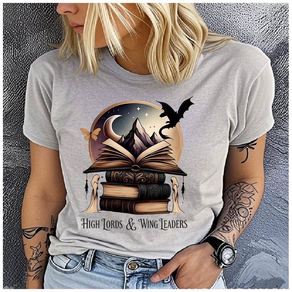 Unisex 100% Cotton High Lords & Wing Leaders Book Dragon Print Women T Shirt Fantasy Mountain Moon Graphic Tee Casual Short Slee