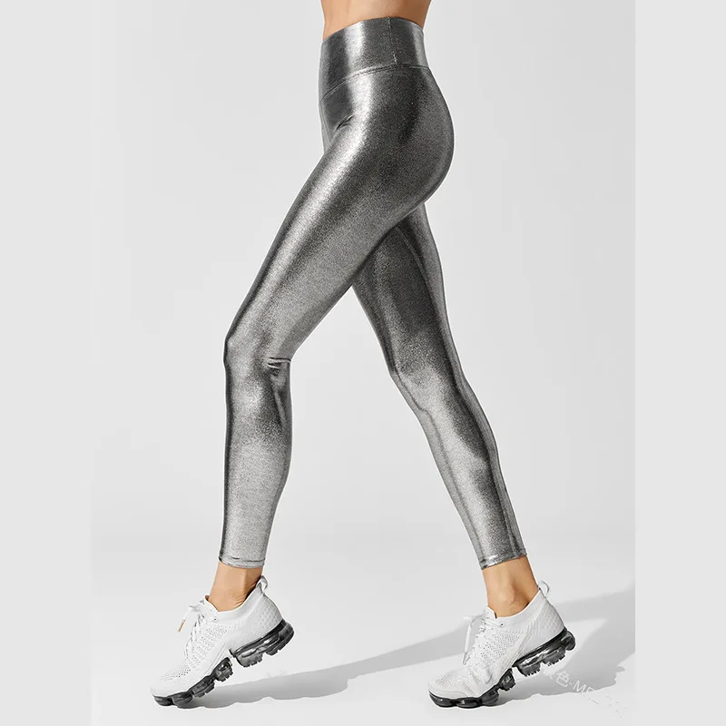 2024 High Quality Luxury Women Leggings Bright Golden Silver Outer WearYoga Pants Waist European Style  Pencil Tight Popular