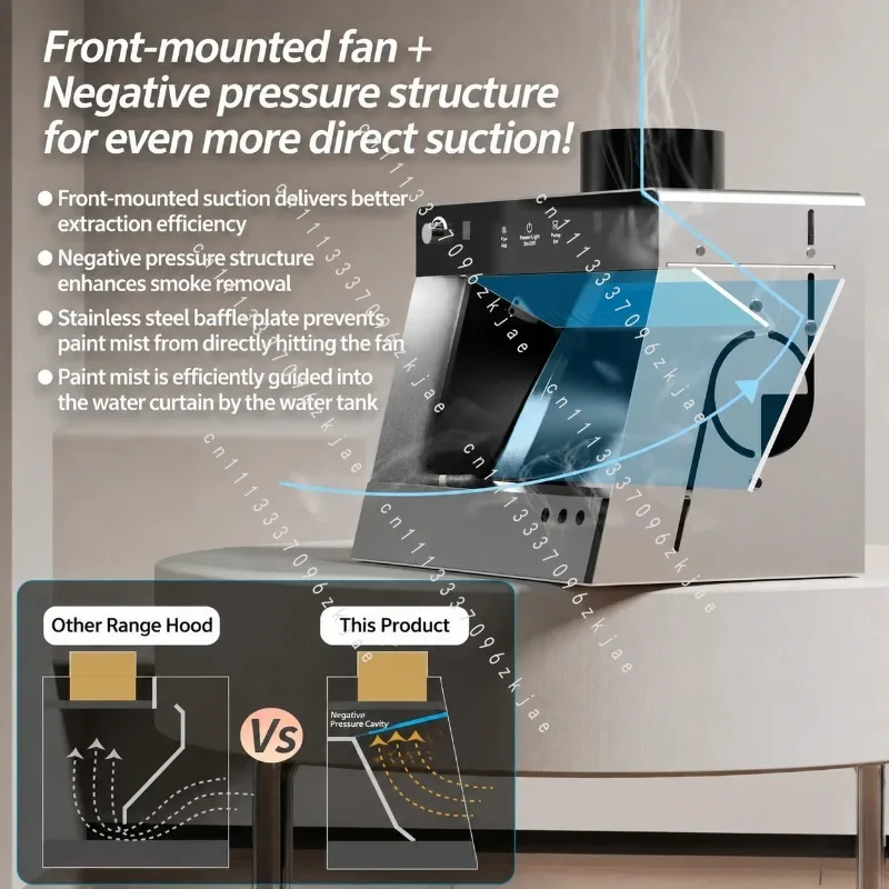 Compact Professional Home Water Curtain Spray Booth  with Front Exhaust Fan Airbrush Paint Booth for Hobbyists Stepless Spee