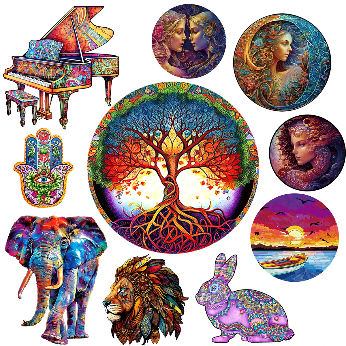 Colorful Piano Tree of Life Wooden Jigsaw Puzzle Adult Children\'s Puzzle Gift Unique Wooden DIY Crafts Family Puzzle Game Jigsaw